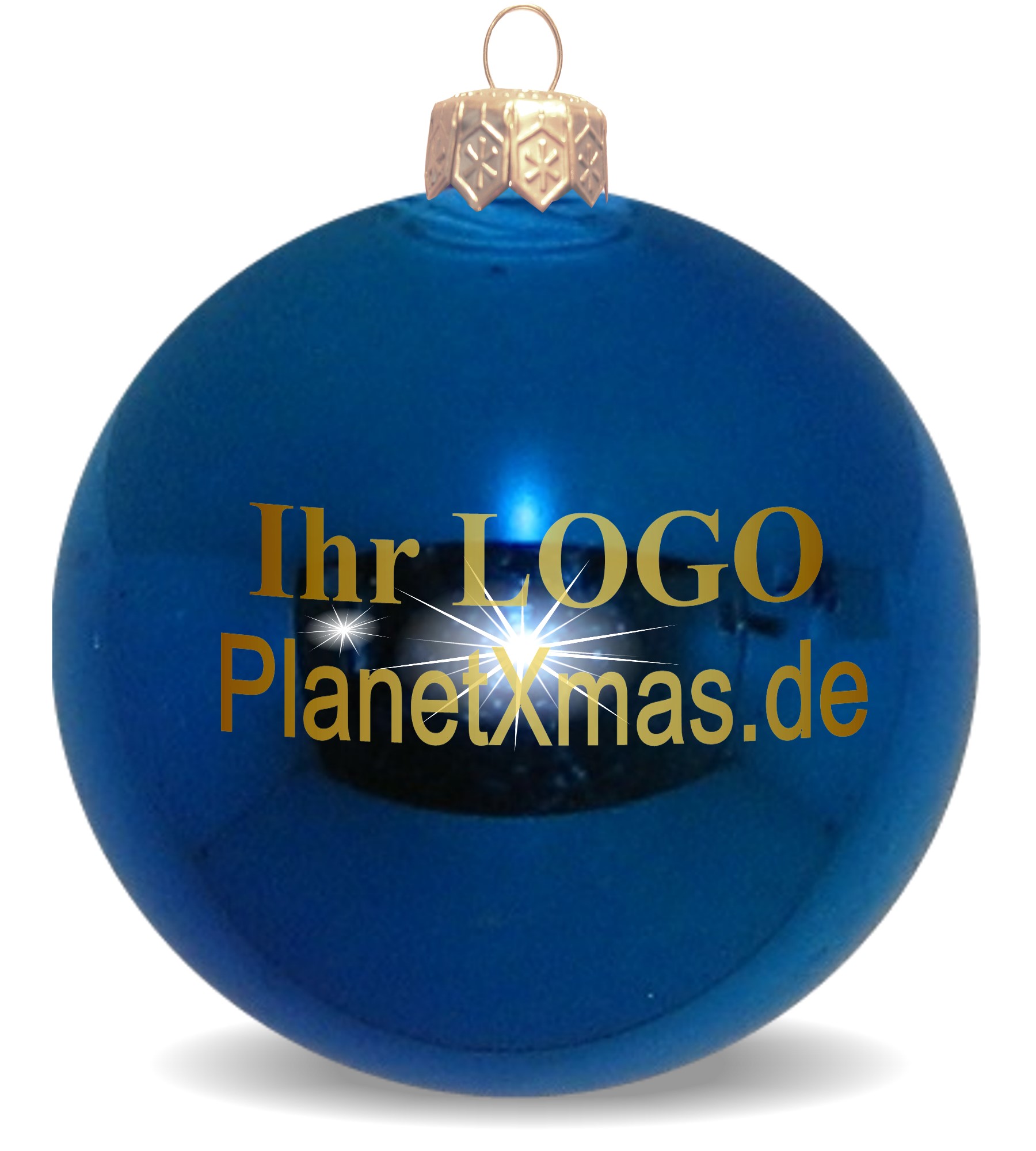 Logo-Weihnachtskugel mit Aufdruck blau glänzend